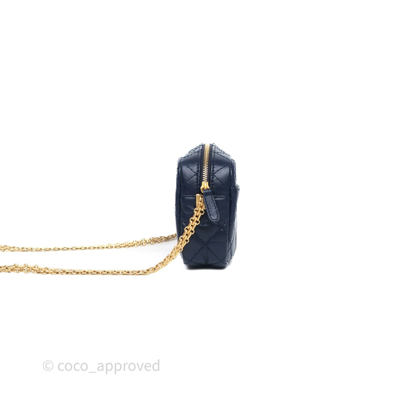 Chanel Quilted Mini Reissue Camera Case Navy Aged Calfskin Aged Gold Hardware
