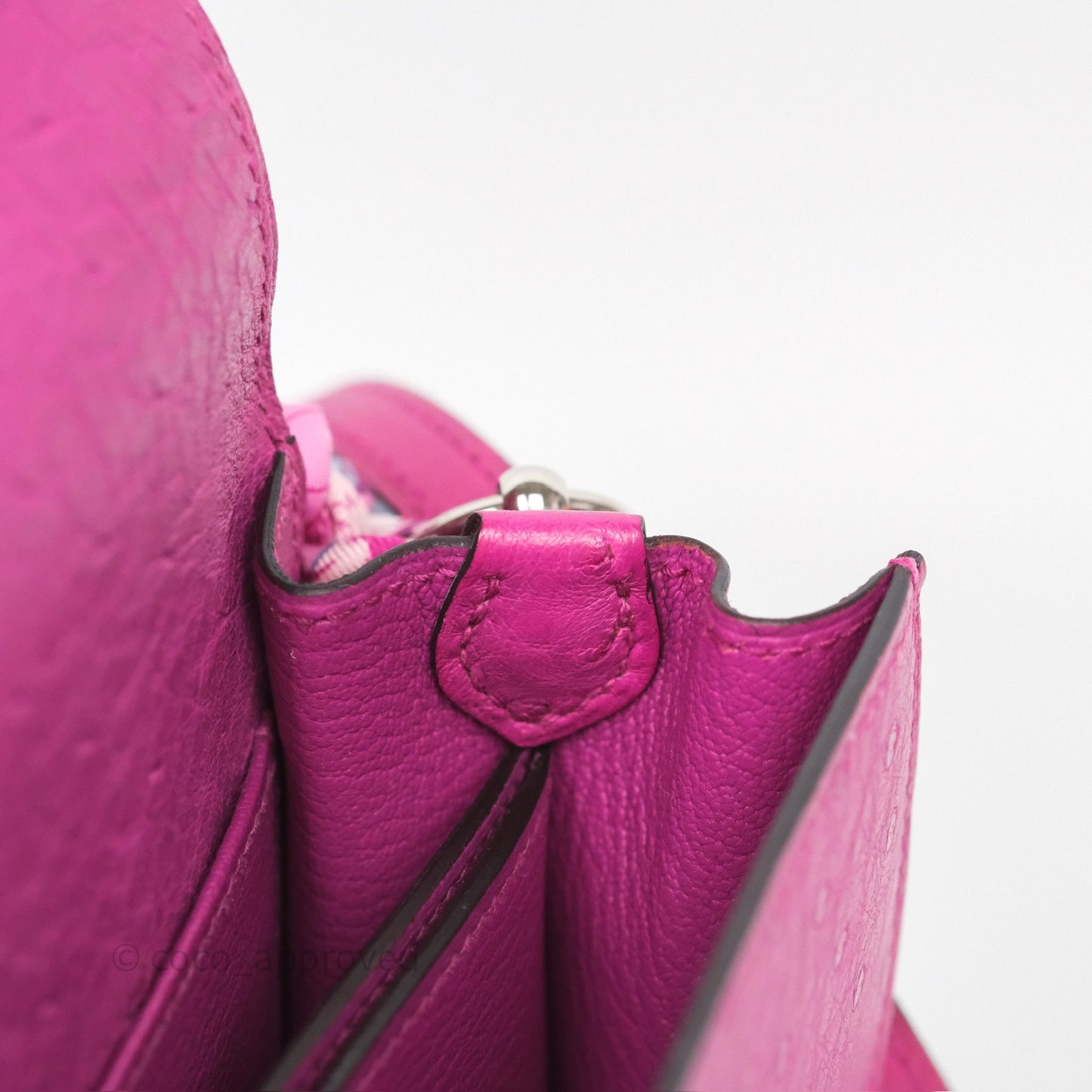 Hermès Roulis Mini 18 Rose Pourpre L3 Autruche Palladium Hardware