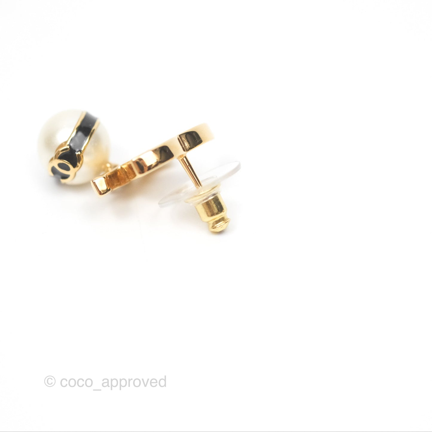 Chanel CC Pearl Earrings Gold Tone 24S