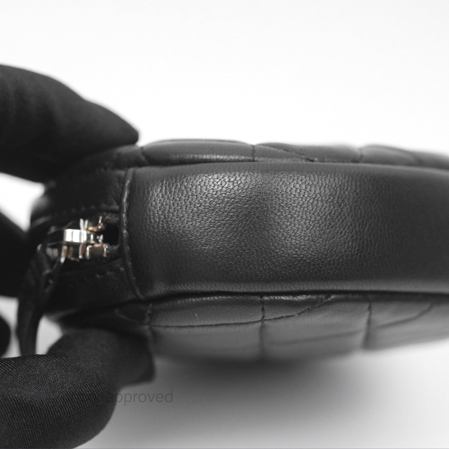 Chanel Quilted CC Round Coin Purse Black Lambskin Silver Hardware