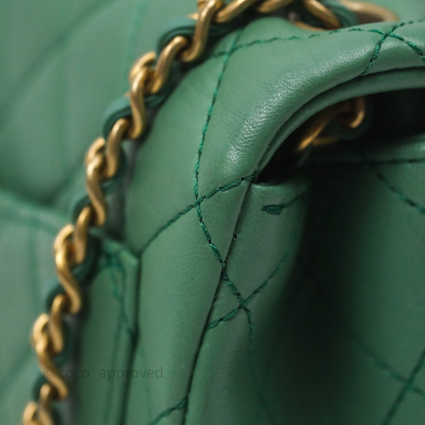 Chanel Pearl Crush Mini Square Quilted Green Lambskin Aged Gold Hardware