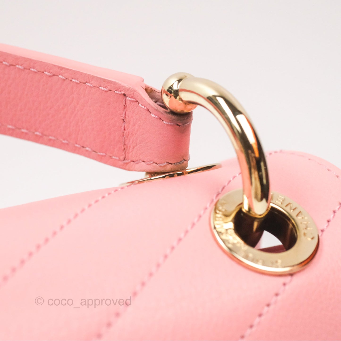 Chanel Small Chevron Chic Top Handle Flap Pink Grained Calfskin Gold Hardware
