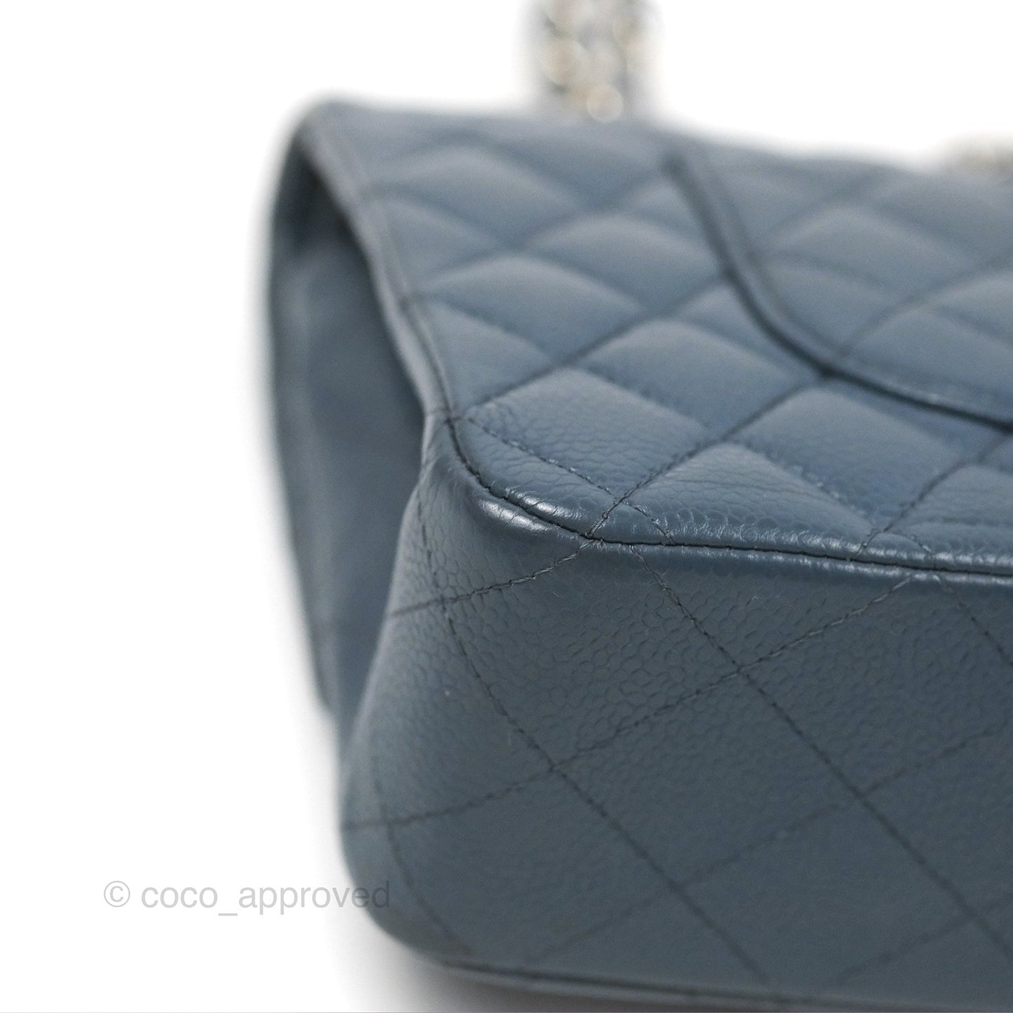 Chanel Classic Double Flap Quilted M/L Blue Caviar Silver Hardware