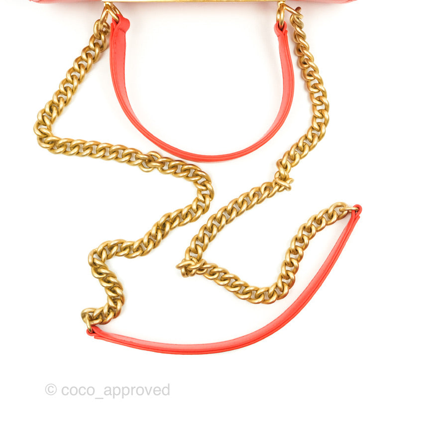 Chanel Top Handle Flap Bag Red Lambskin Aged Gold Hardware