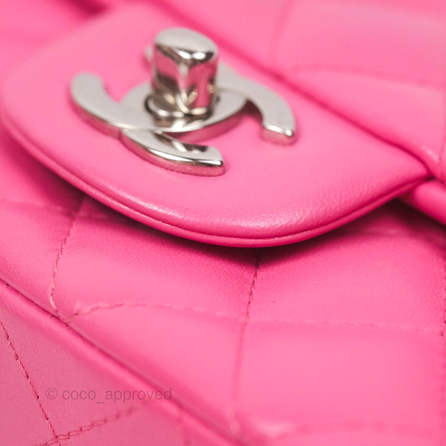 Chanel Quilted Mini Rectangular Flap Pink Lambskin Silver Hardware