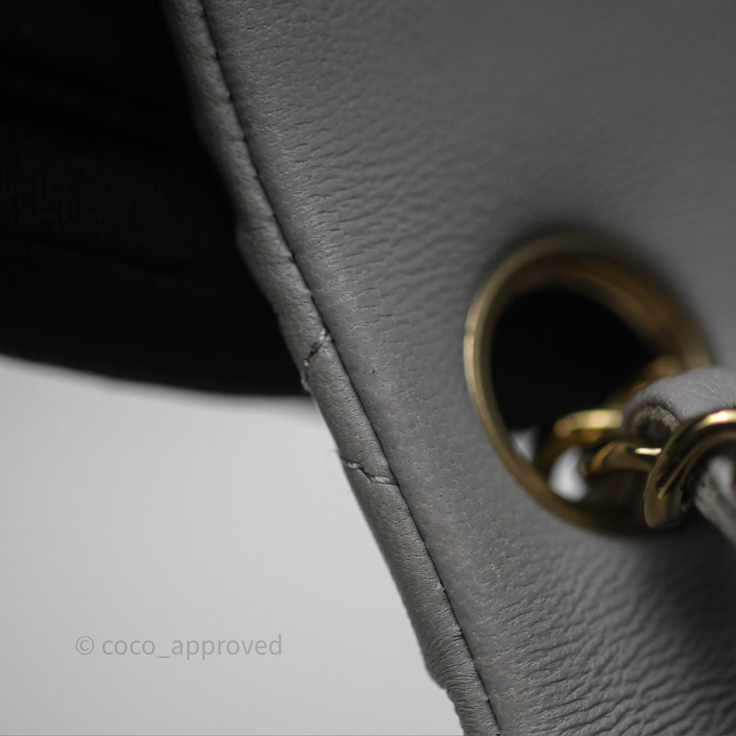 Chanel Mini Square Flap Quilted Light Grey Lambskin Gold Hardware
