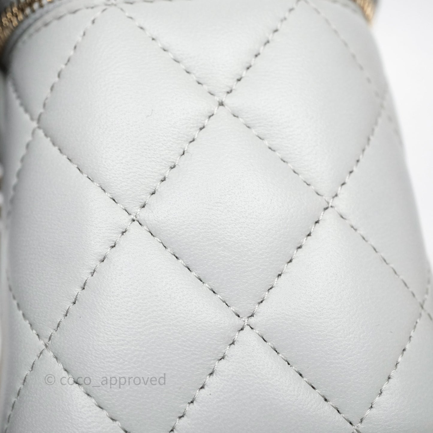 Chanel Quilted Vanity Rectangular with Camellia Adjustable Chain Blue Grey Lambskin Aged Gold Hardware