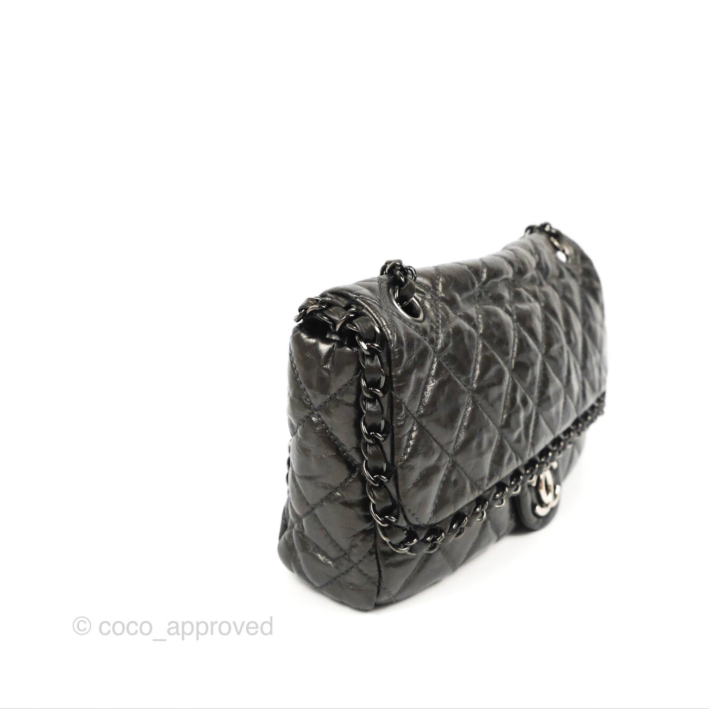 Chanel Medium Chain Me Flap Bag Metallic Dark Grey Calfskin Gun Metal