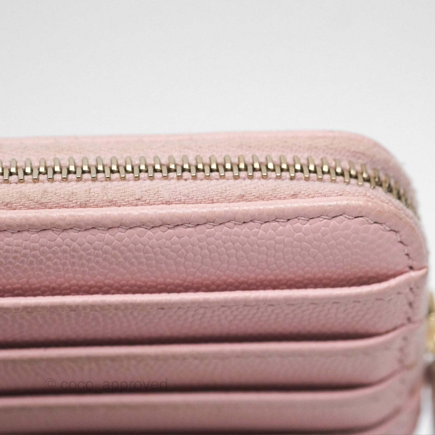 Chanel Quilted Classic Zip Card Holder Wallet Pink Caviar Gold Hardware