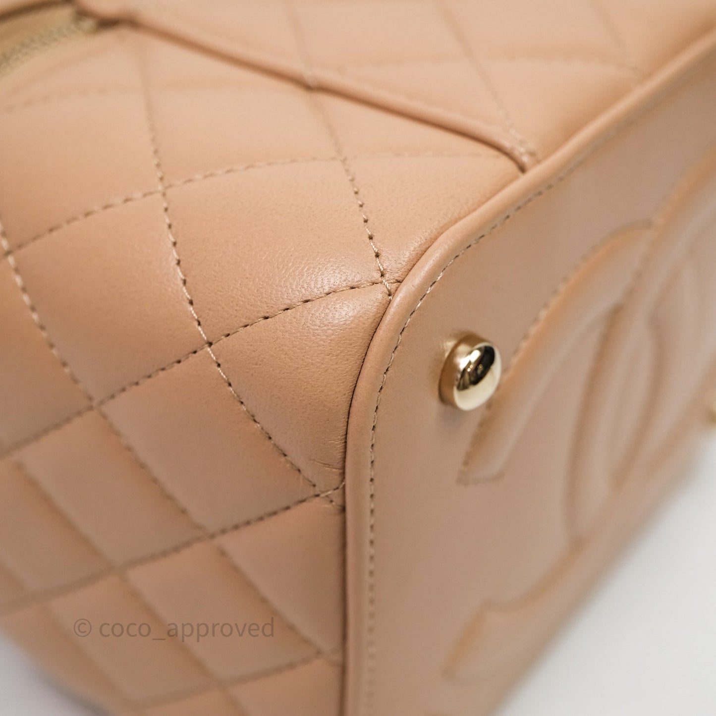 Chanel Top Handle Vanity With Chain Beige Lambskin Aged Gold Hardware