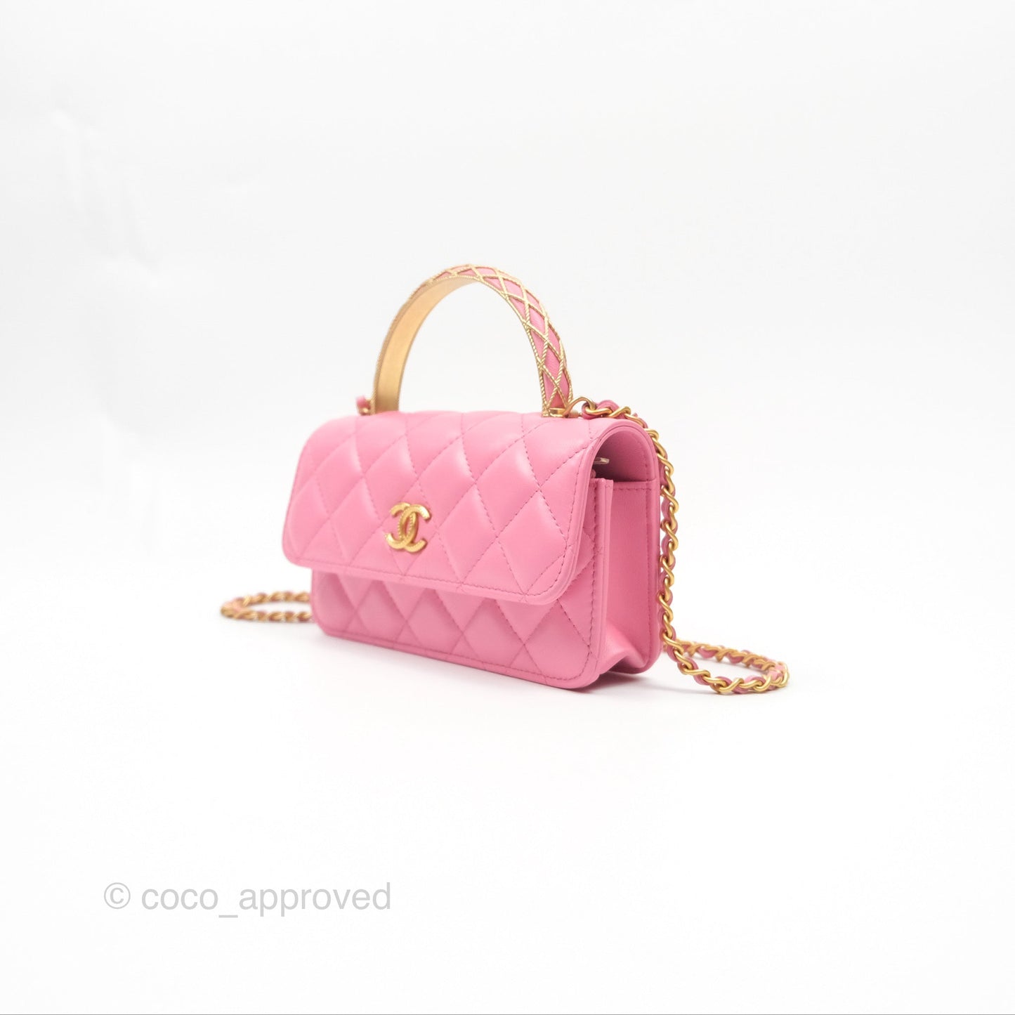 Chanel Top Handle Mini WOC Phone Holder with Chain Pink Lambskin