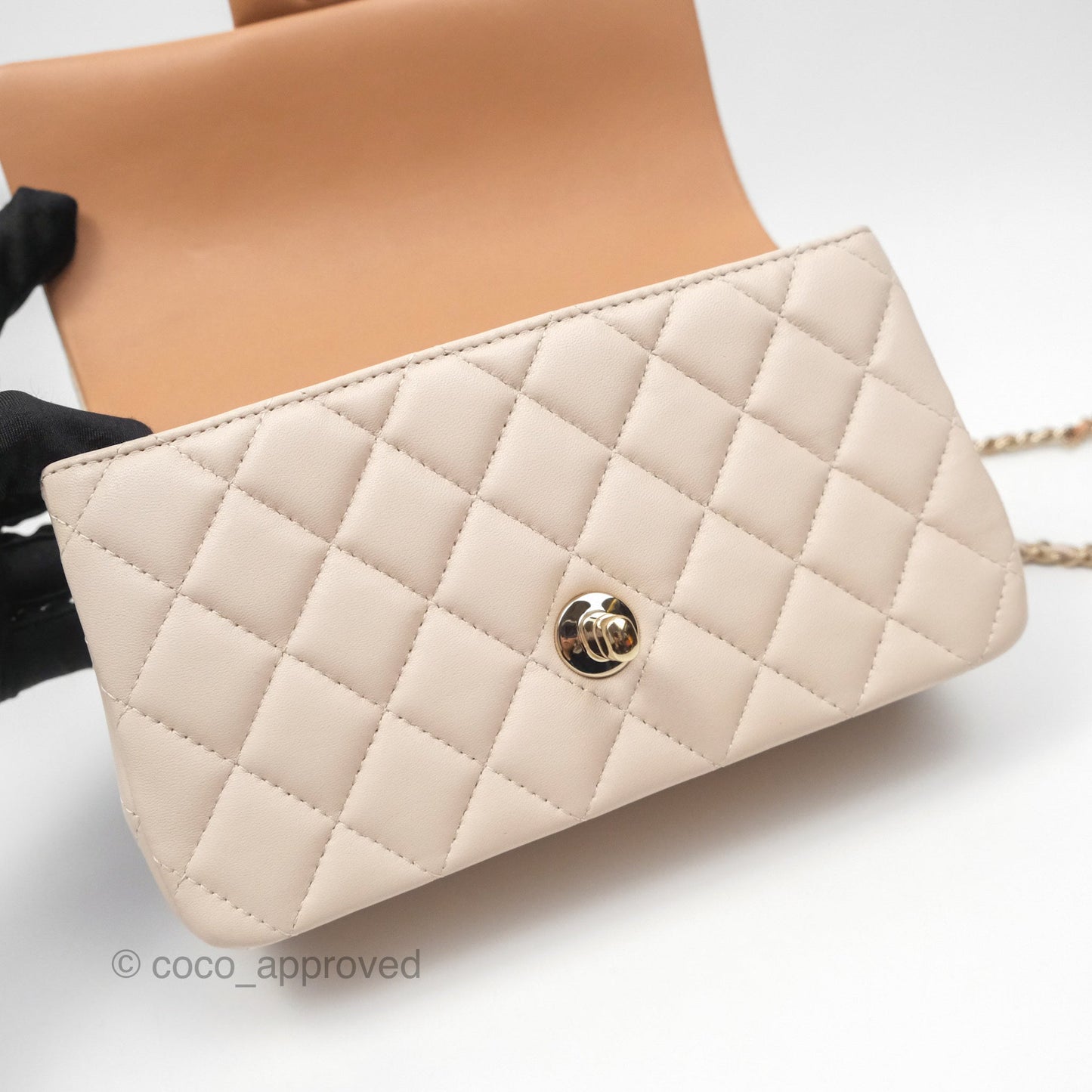 Chanel Top Handle Mini Rectangular Flap Bag Ecru/Beige Lambskin Gold Hardware 23P