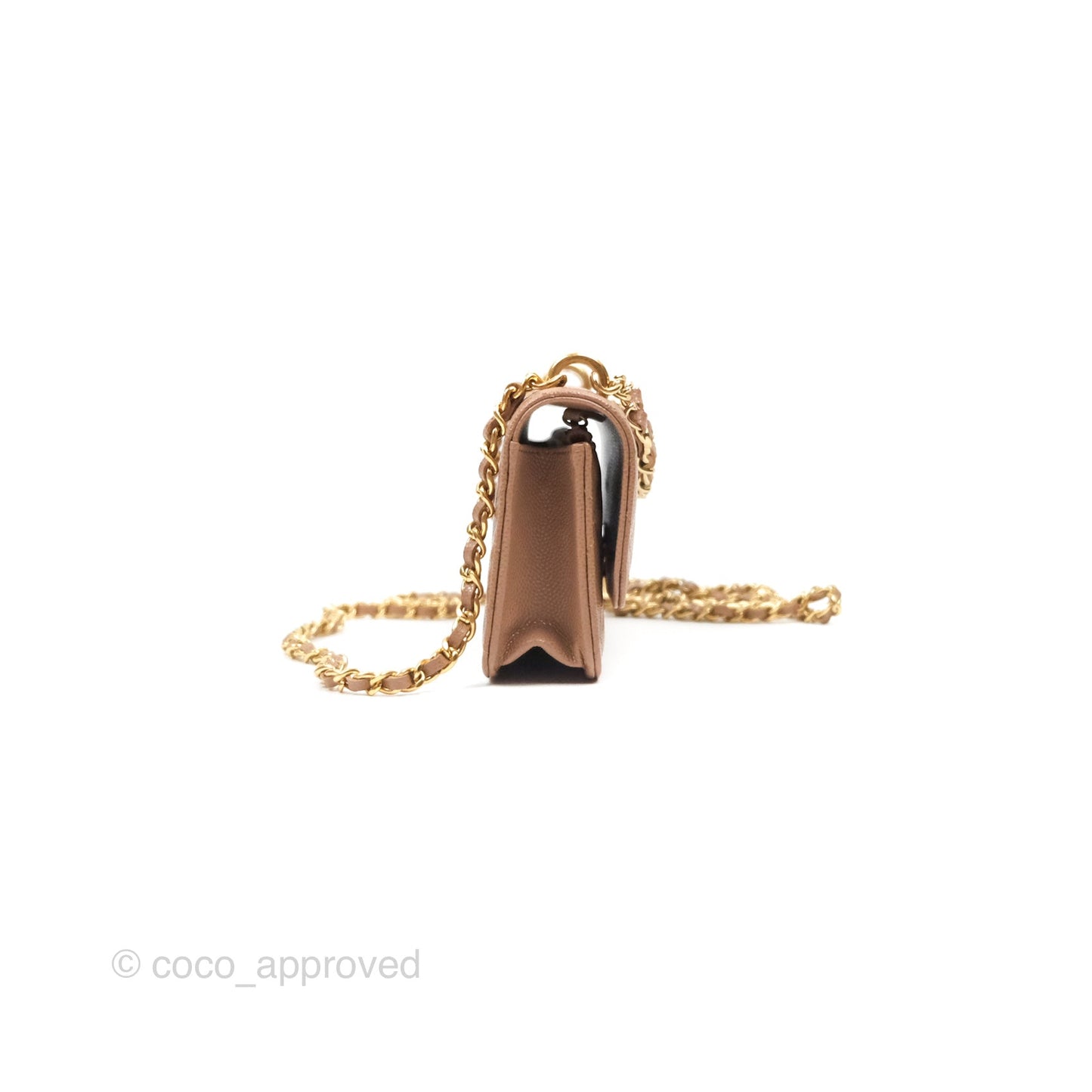 Chanel Coco First Phone Holder Dark Beige Caviar Gold Hardware 22K
