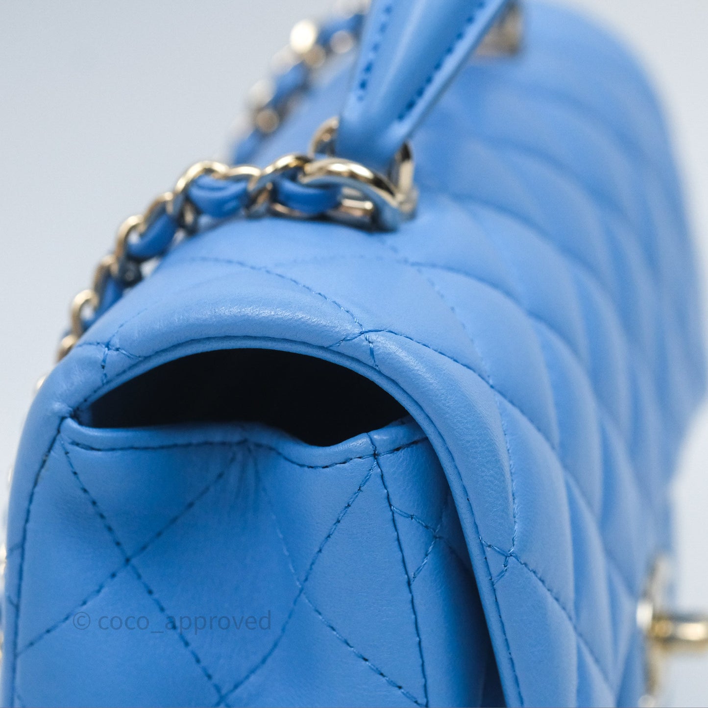 Chanel Top Handle Mini Rectangular Flap Blue Lambskin Gold Hardware