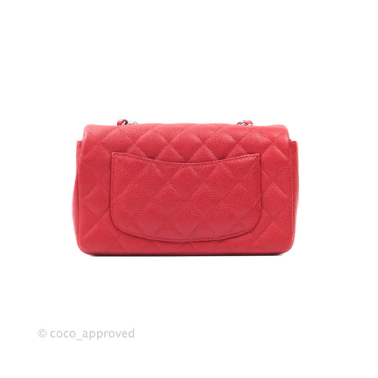 Chanel Classic Quilted Mini Rectangular Flap Red Caviar Silver Hardware