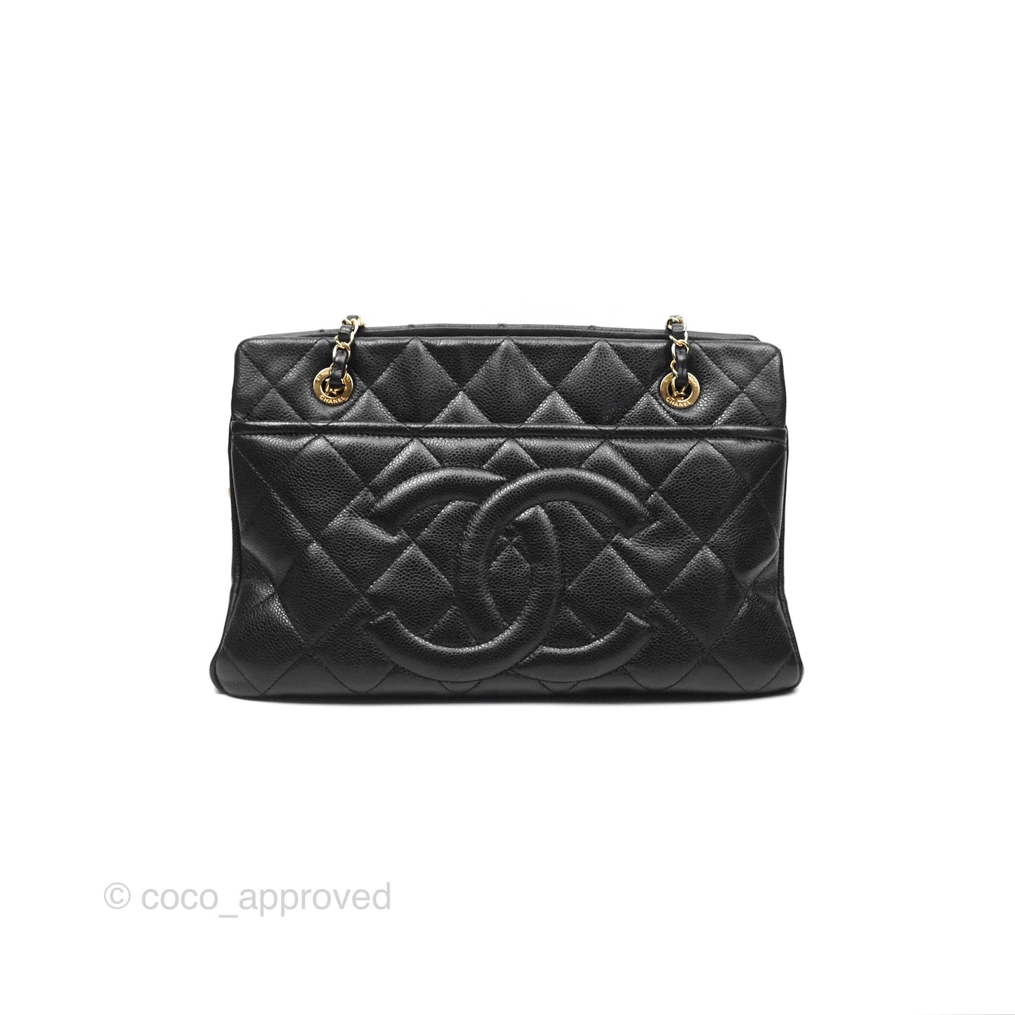 Chanel Quilted Caviar Leather Timeless CC Soft Shopping Tote Bag Black