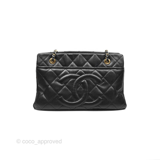 Chanel Quilted Caviar Leather Timeless CC Soft Shopping Tote Bag Black