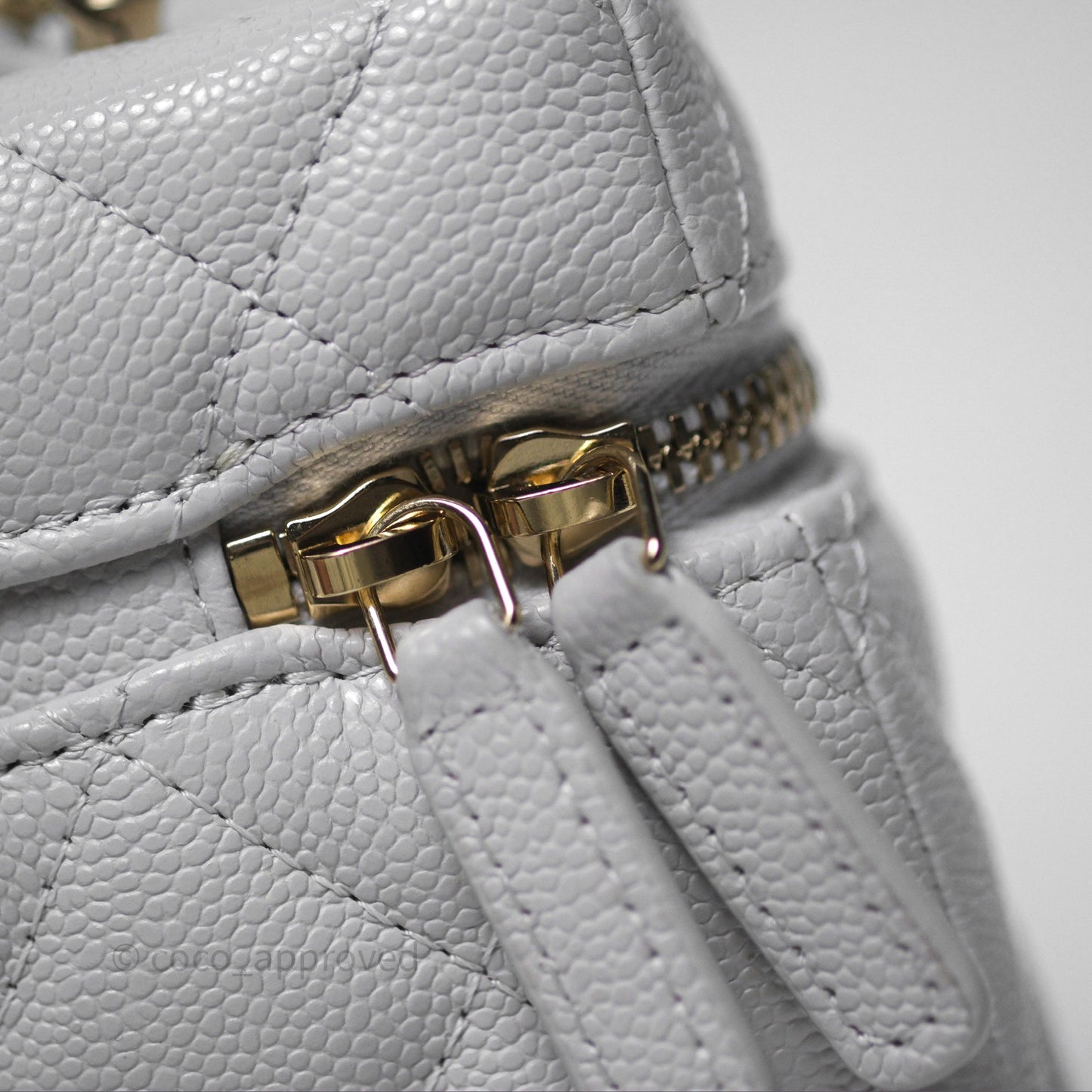 Chanel Top Handle Long Vanity with Chain Light Grey Caviar Gold Hardware