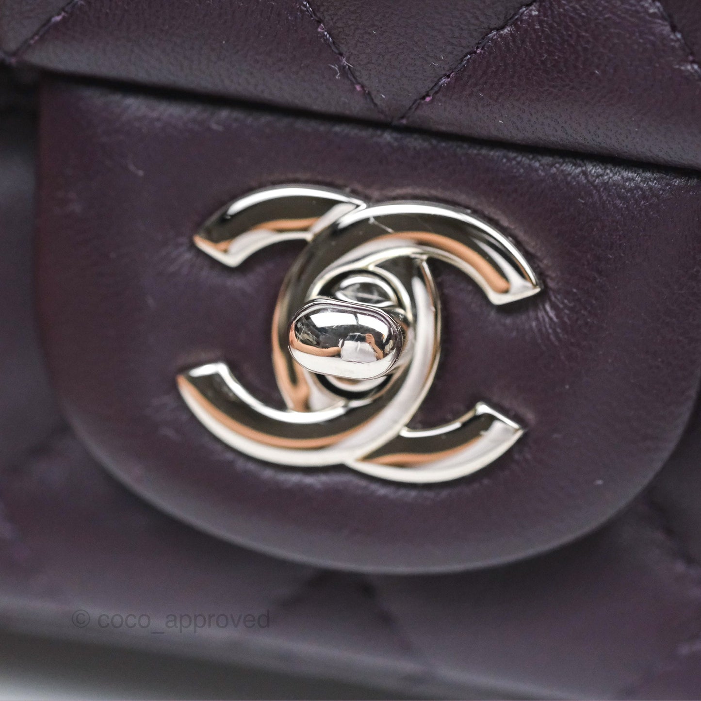 Chanel Quilted Mini Square Dark Purple Lambskin Silver Hardware