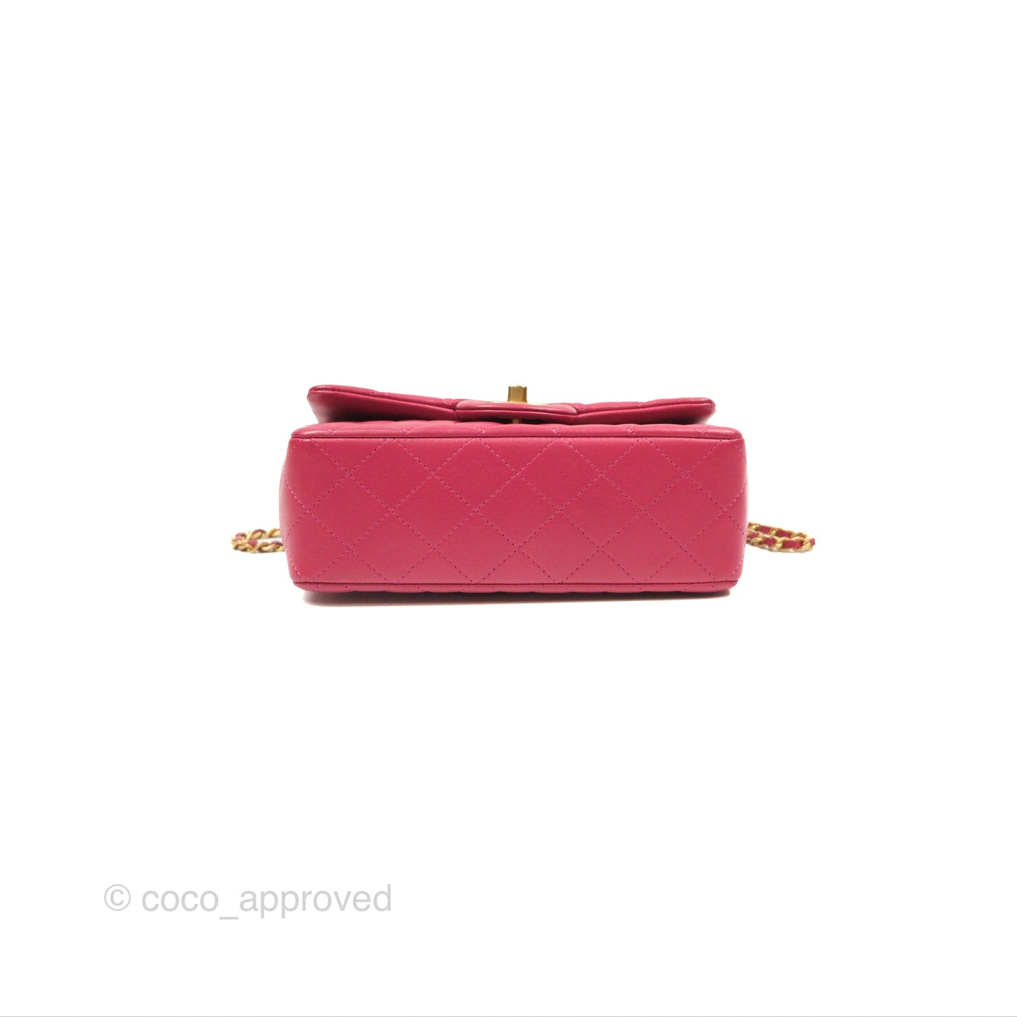 Chanel Top Handle Mini Rectangular Flap Bag Berry Red Lambskin Aged Gold Hardware