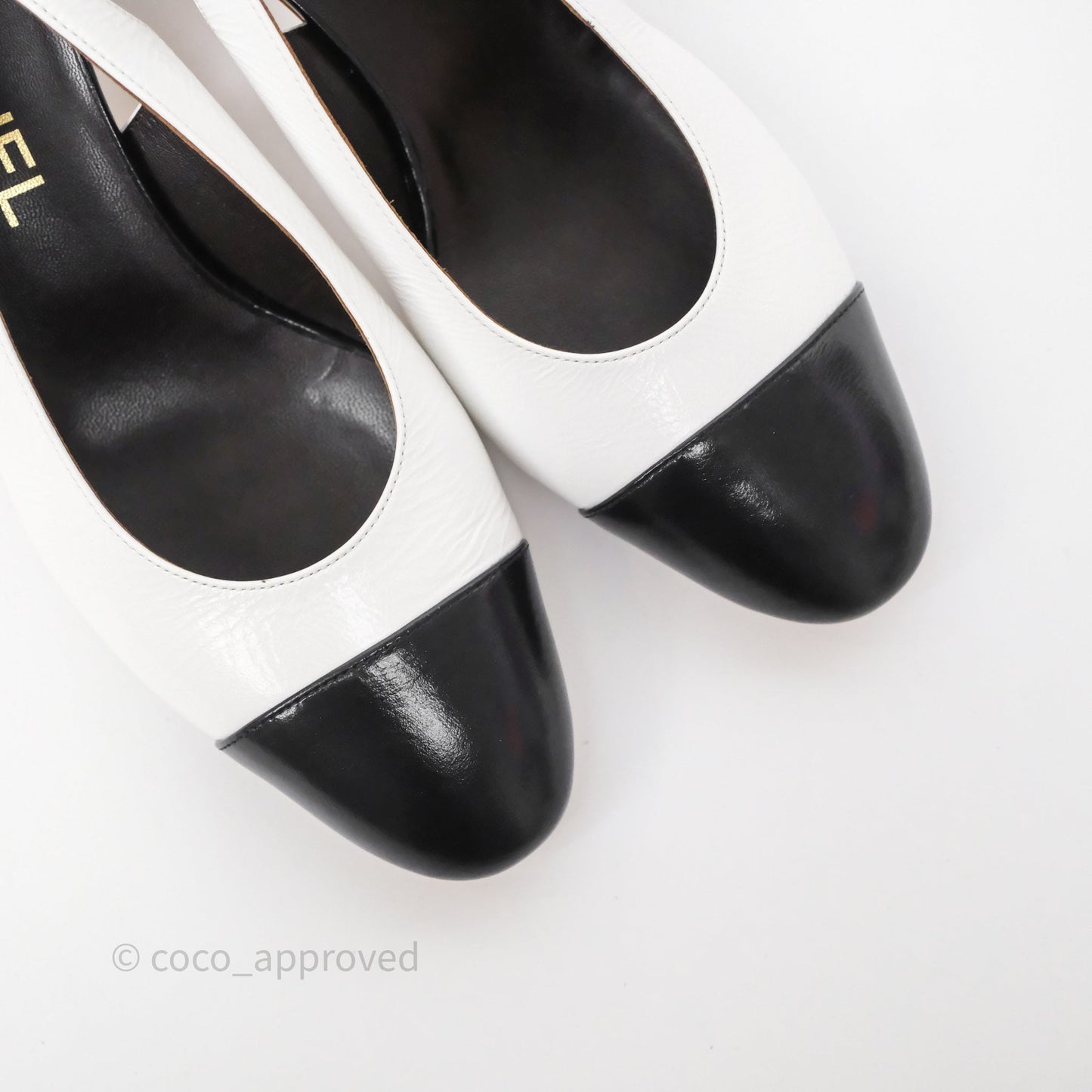 Chanel CC Logo Slingbacks Calfskin White/ Black 24P Size 36.5
