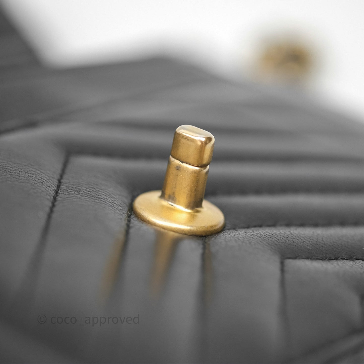 Chanel Reversed Chevron Wallet On Chain WOC Black Lambskin Aged Gold Hardware