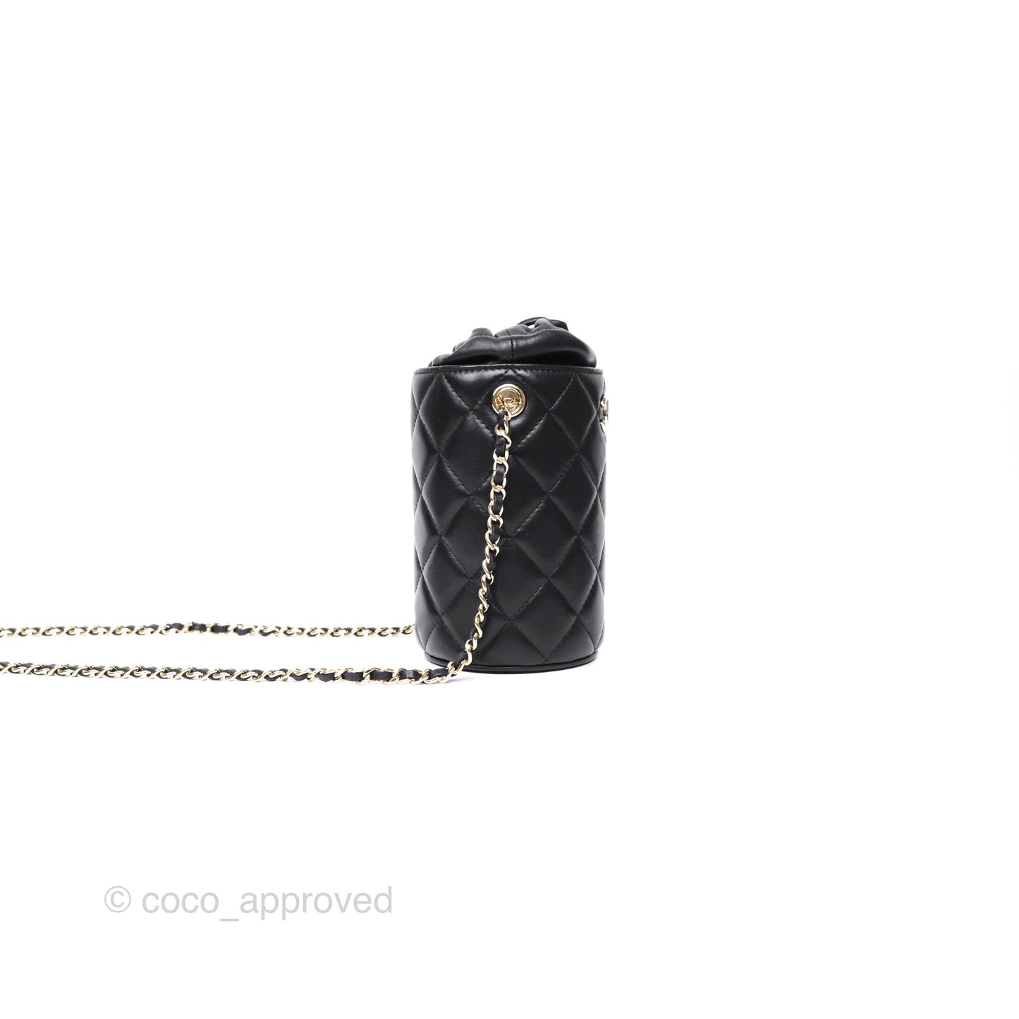 Chanel Small Bucket With Chain Black Lambskin Gold Hardware 21A