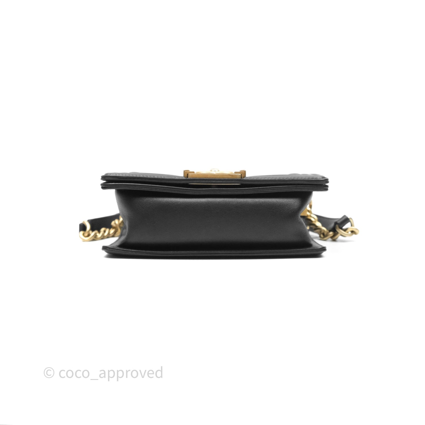 Chanel Small Boy Black Calfskin Aged Gold Hardware