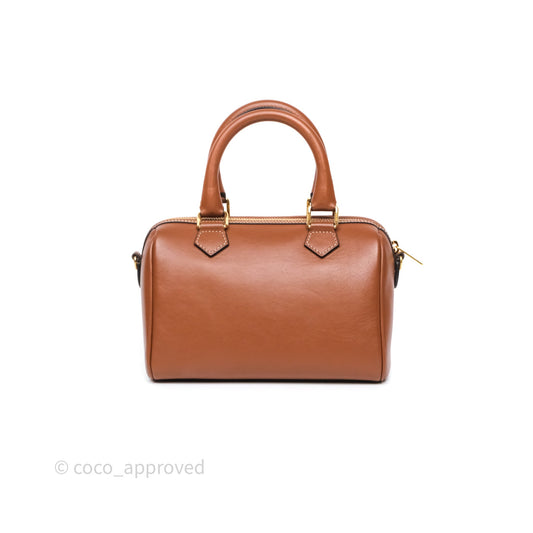 Celine Small Boston Bag Tan Calfskin Gold Hardware
