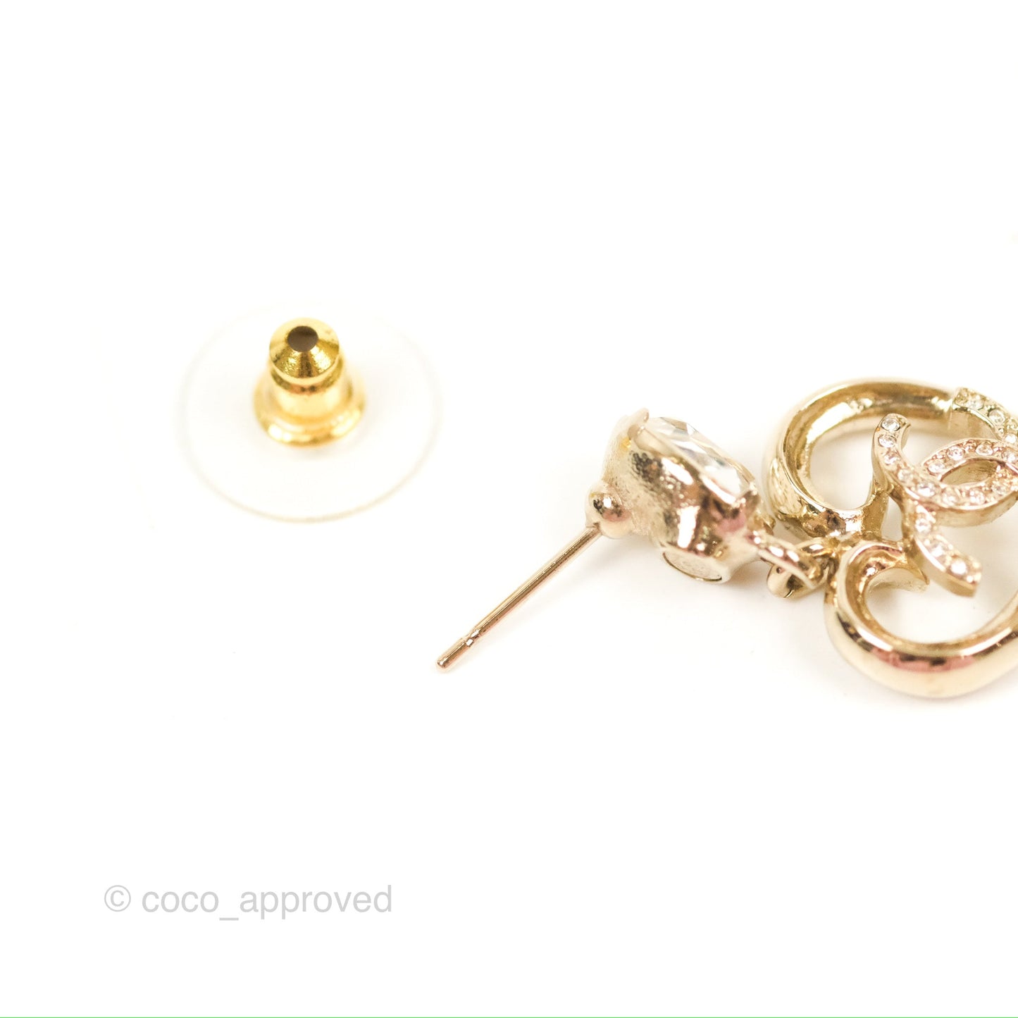 Chanel Crystal CC Heart Drop Earrings Gold Tone 23C