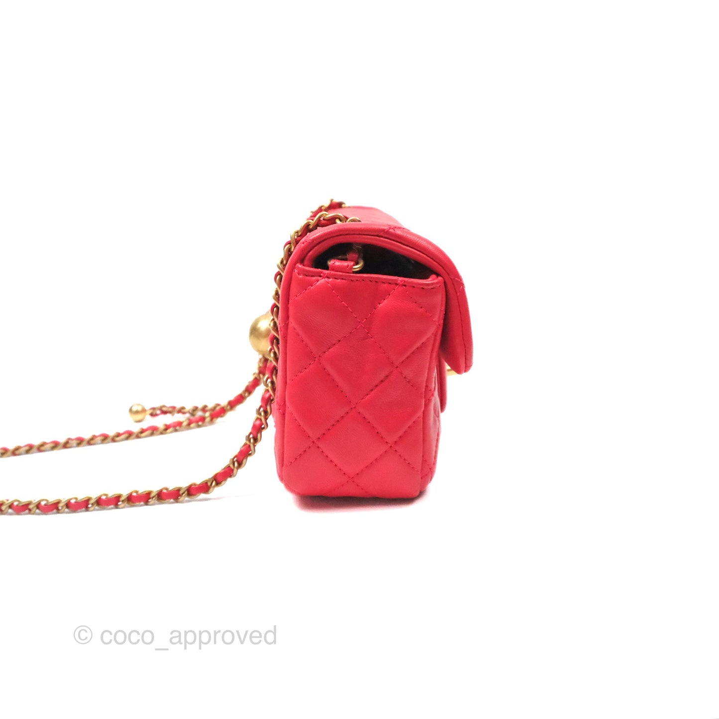 Chanel Mini Rectangular Pearl Crush Chilli Red Lambskin Aged Gold Hardware