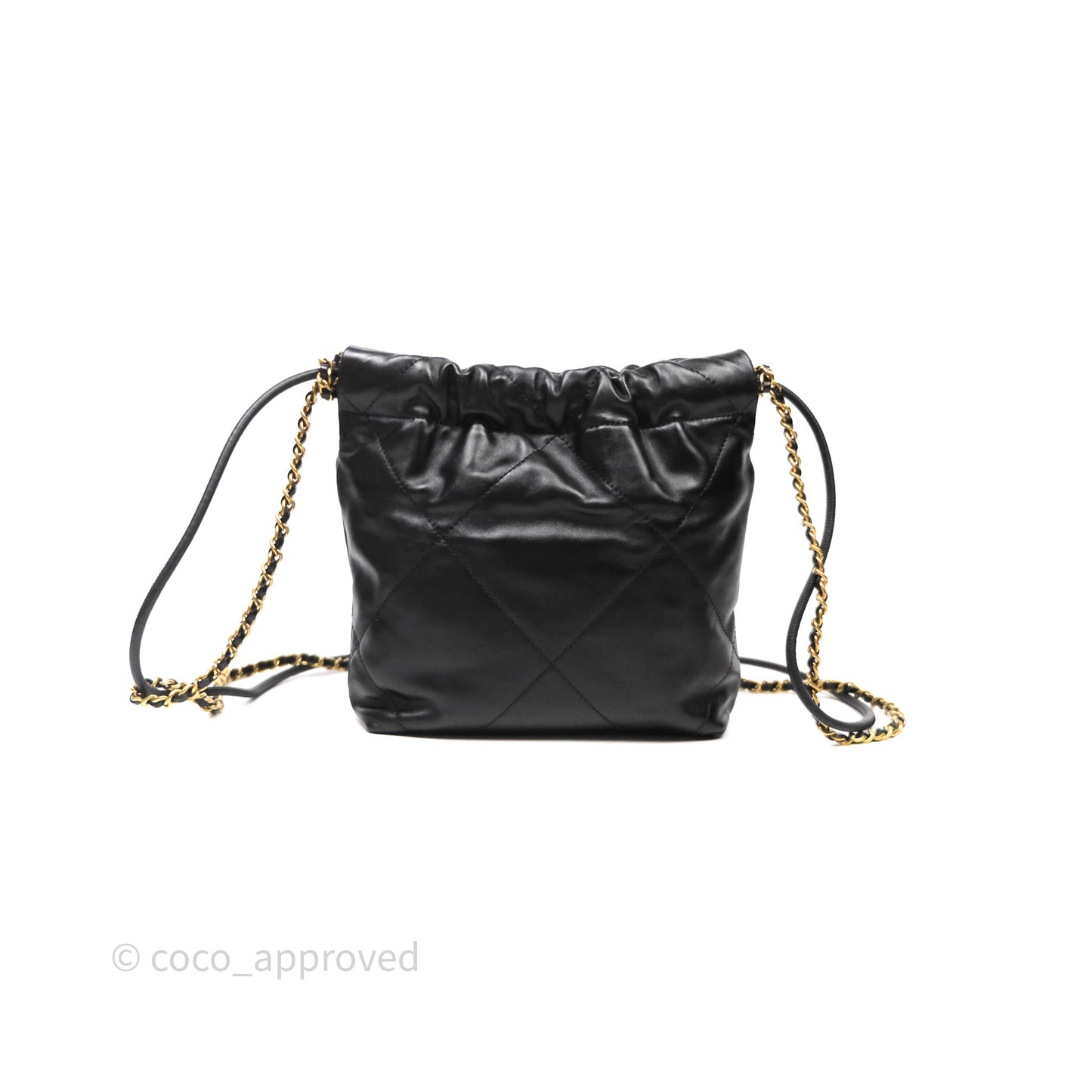 Chanel 22 Mini Bag Black Crumpled Calfskin White Lacquered Metal Logo