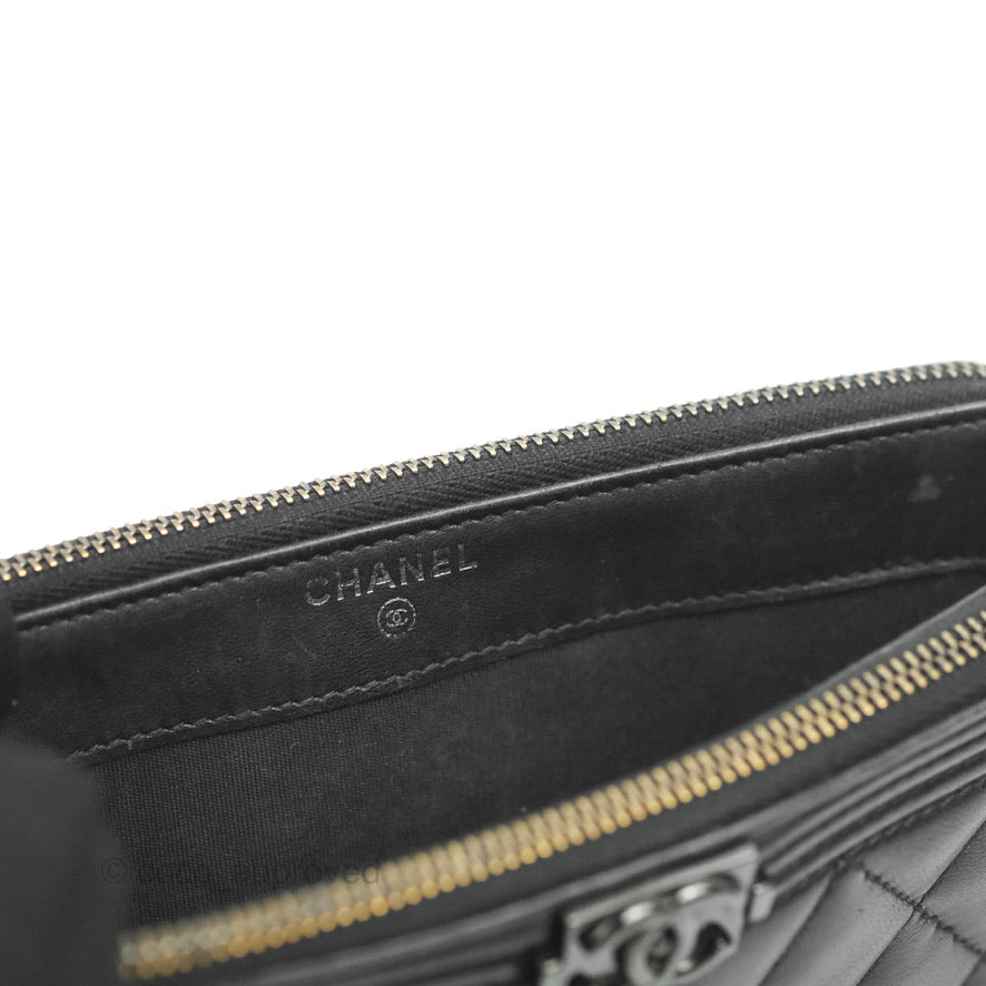 Chanel Le Boy Double Zip Wallet On Chain So Black Lambskin