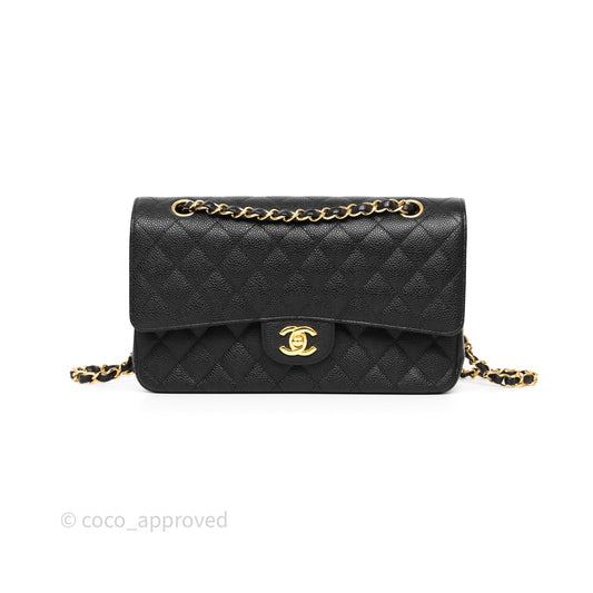 Chanel Classic M/L Medium Flap Quilted Black Caviar Gold Hardware