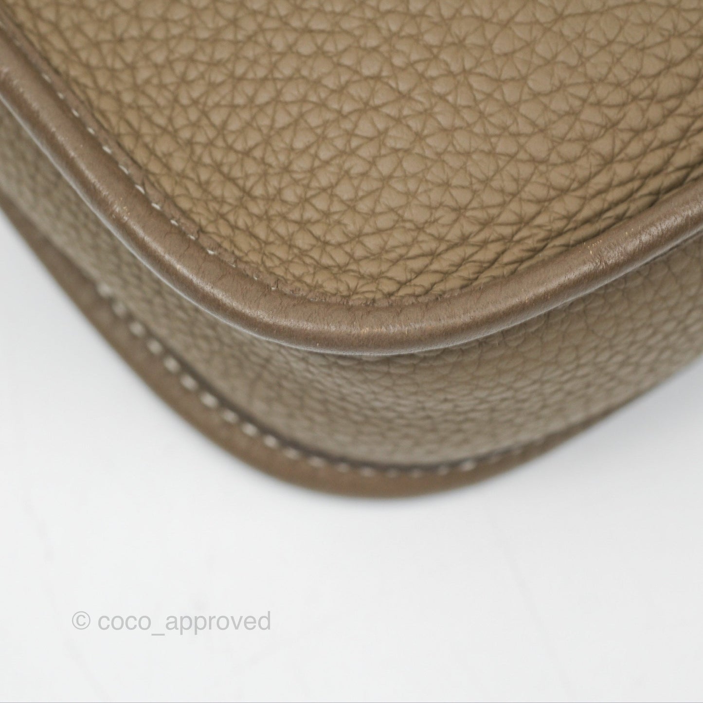 Hermès Mini Evelyne Etoupe Clemence Palladium Hardware with Bleu Indigo Strap