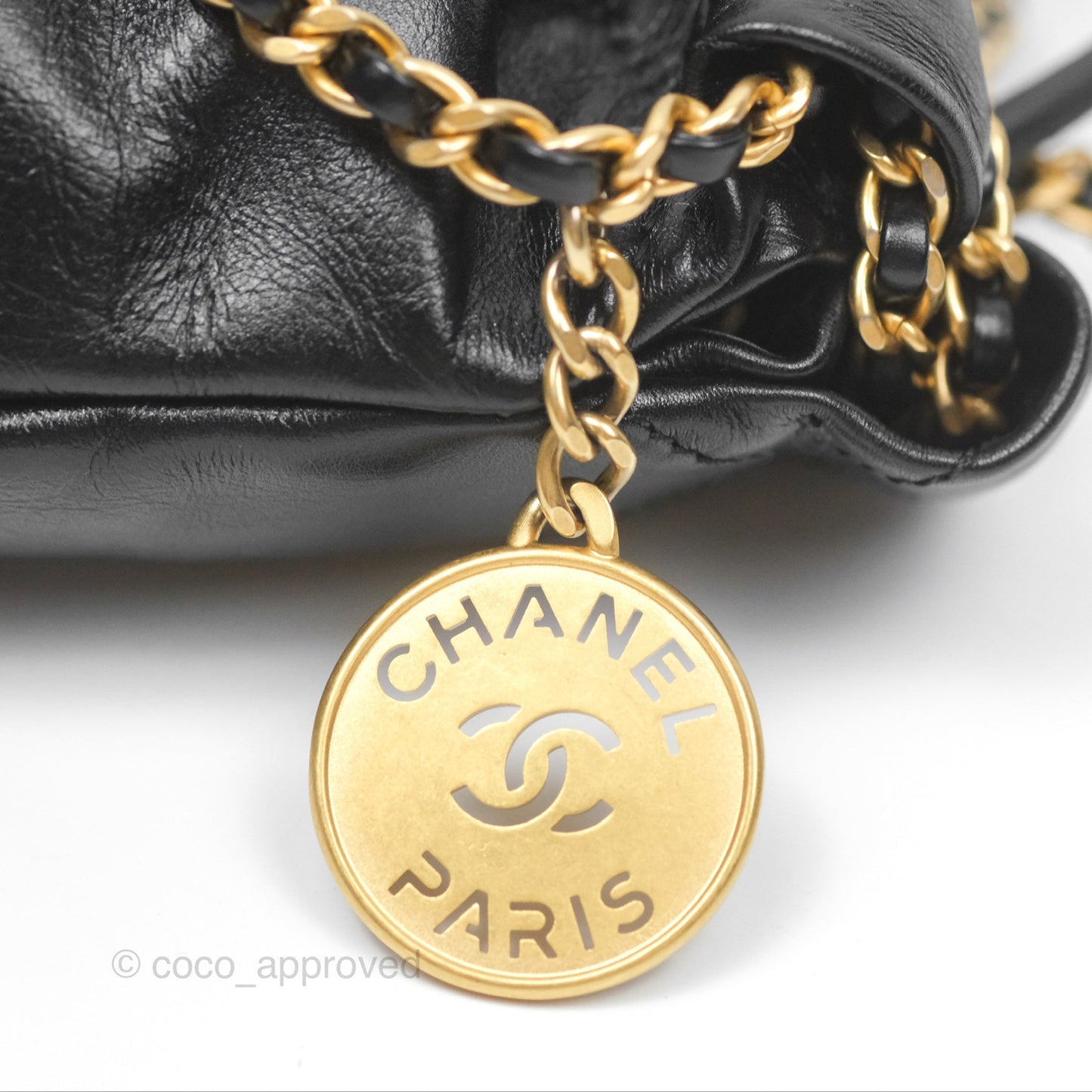 Chanel 22 Mini Bag with Pearl Chain Black Shiny Crumpled Calfskin
