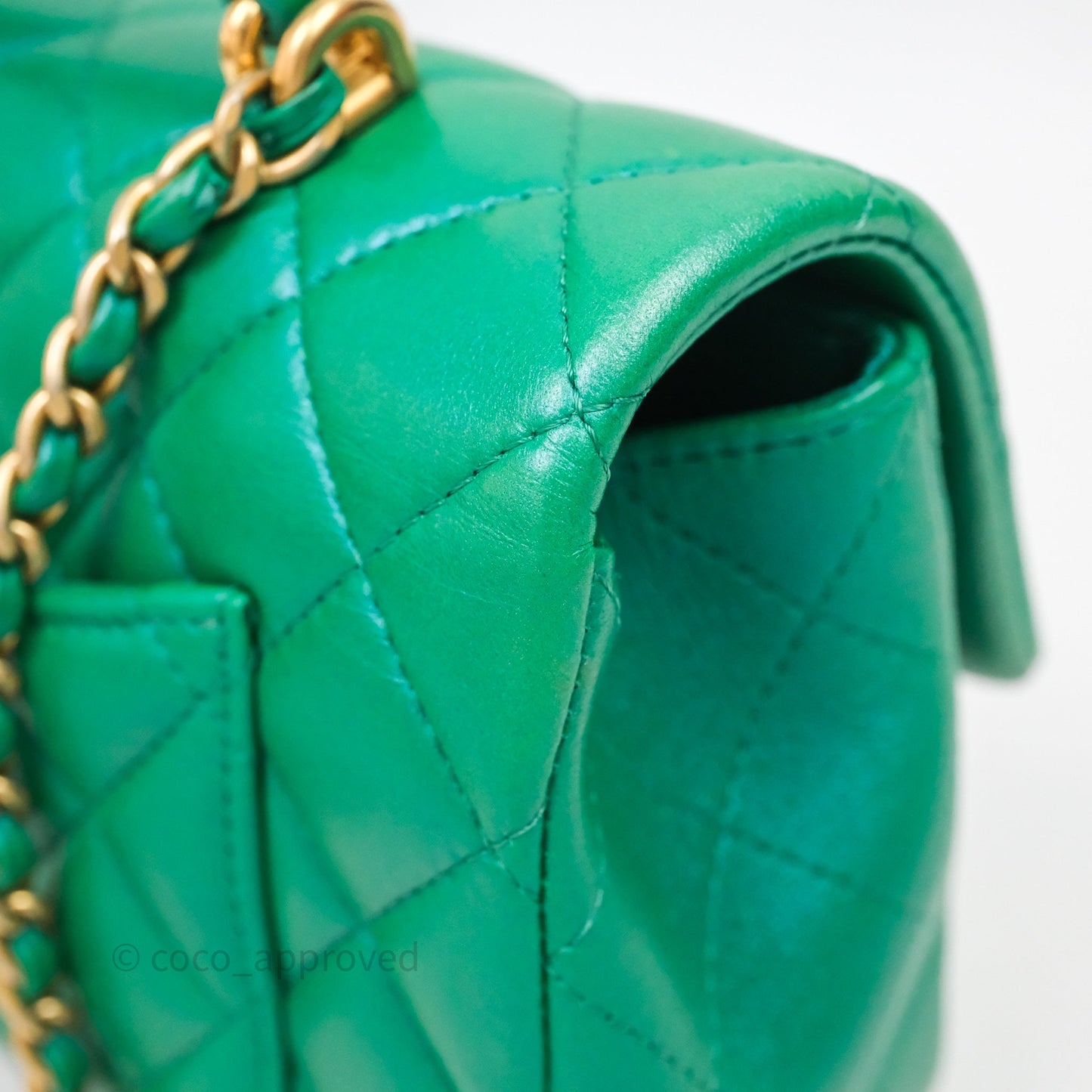 Chanel Top Handle Mini Rectangular Flap Bag Iridescent Green Lambskin Aged Gold Hardware