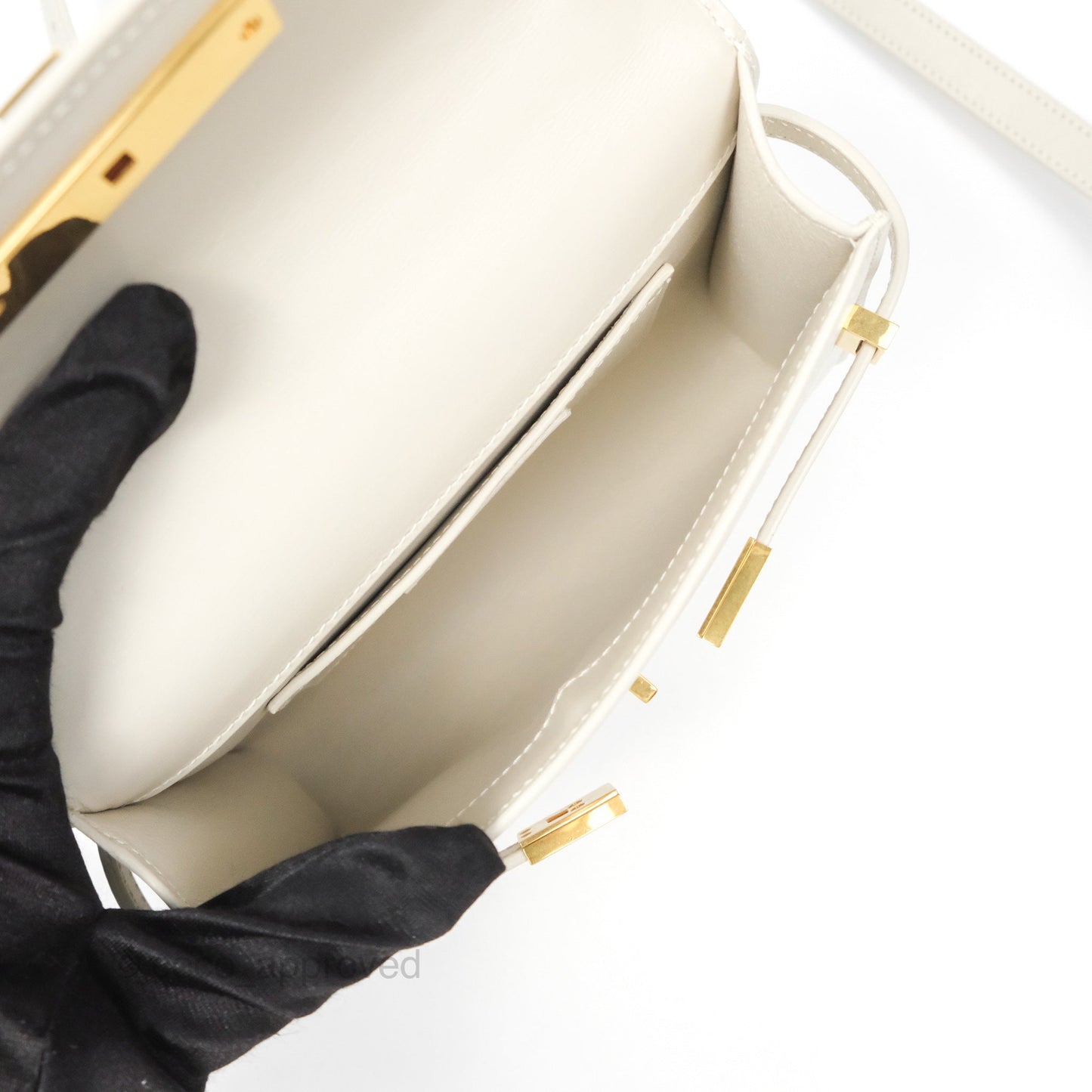 Saint Laurent Mini Manhattan Box Calfskin Blanc Vintage Gold Hardware