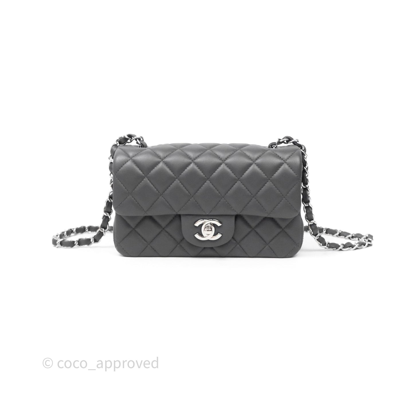 Chanel Quilted Mini Rectangular Dark Grey Lambskin Silver Hardware