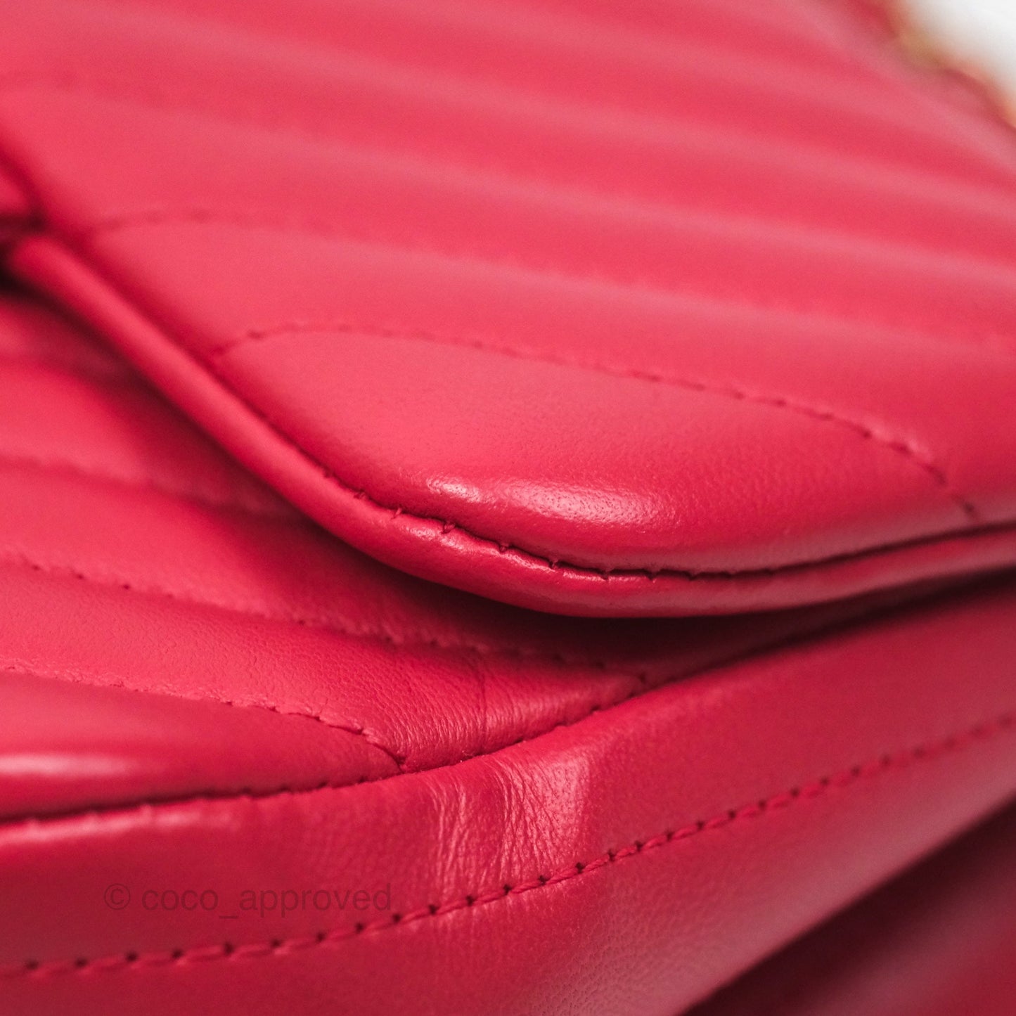 Chanel Mini Square Flap Chevron Dark Pink Lambskin Gold Hardware
