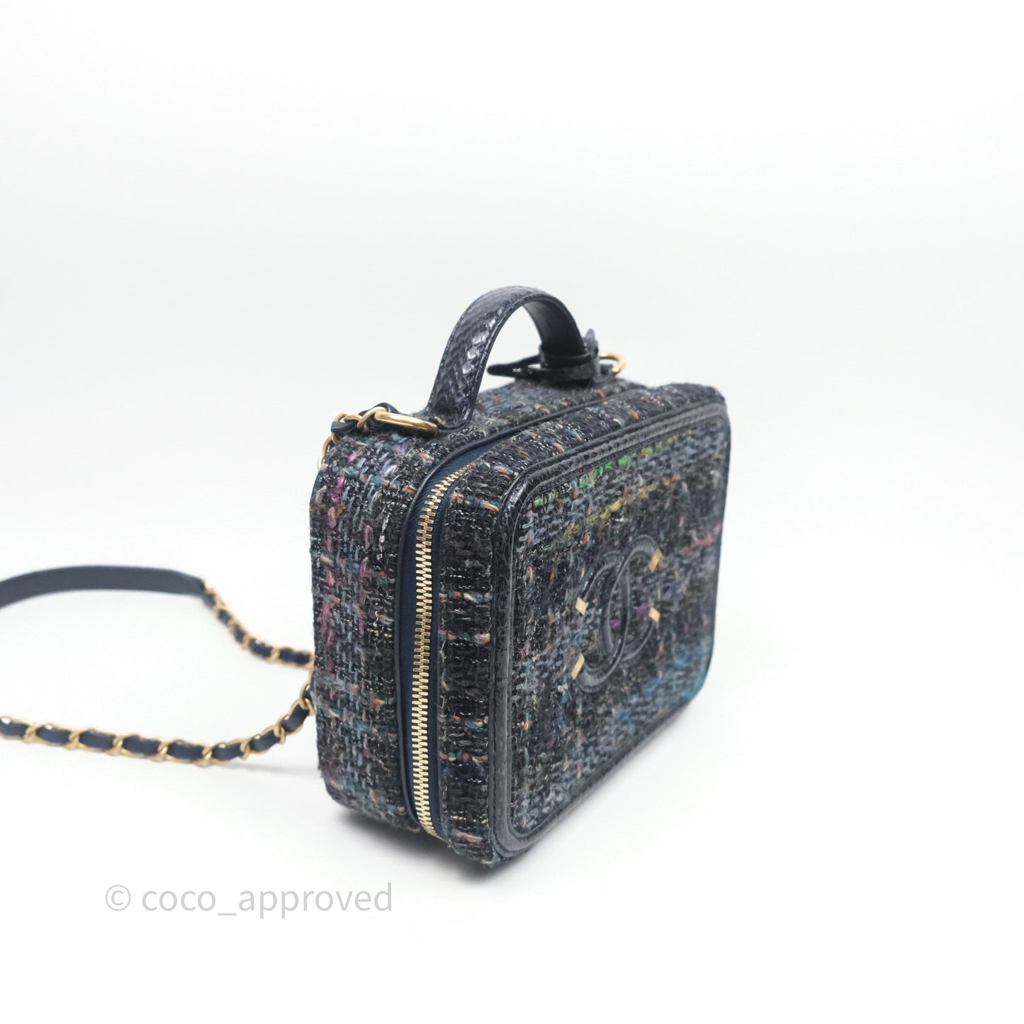 Chanel Medium CC Filigree Vanity Case Navy Tweed Python