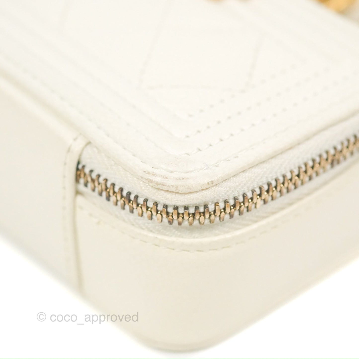 Chanel Mini Boy Clutch with Chain White Caviar Aged Gold Hardware
