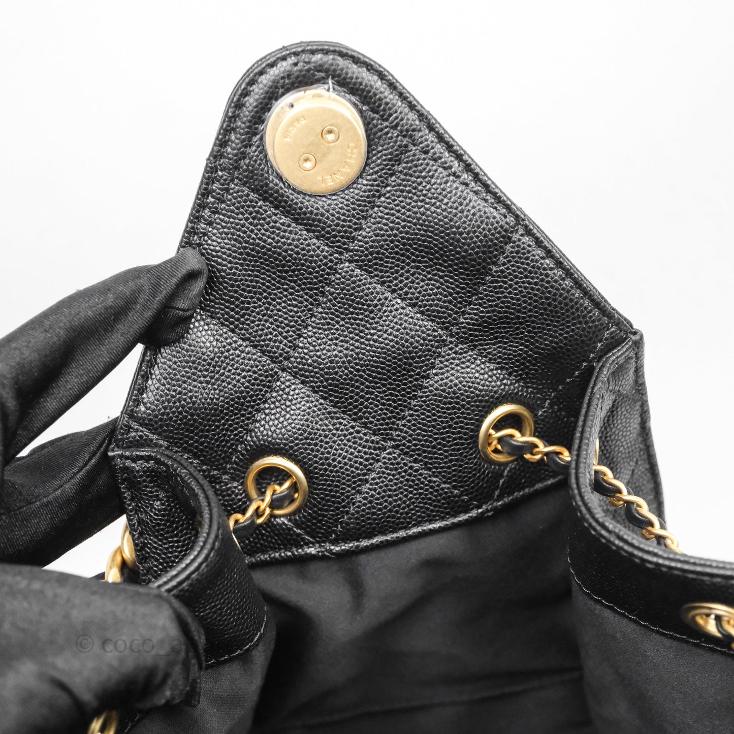 Chanel 25 Medium Black Caviar Aged Gold Hardware