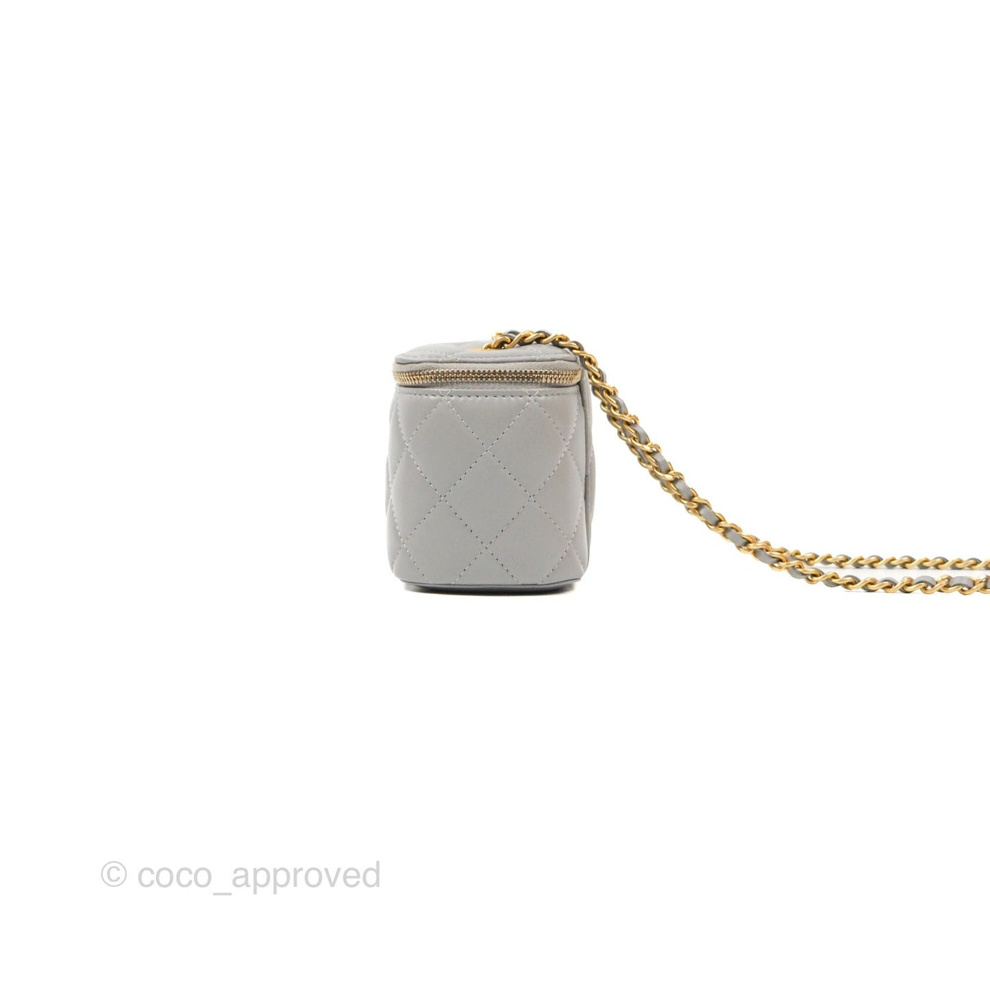 Chanel Classic Pearl Crush Mini Vanity With Chain Grey Lambskin Aged Gold Hardware