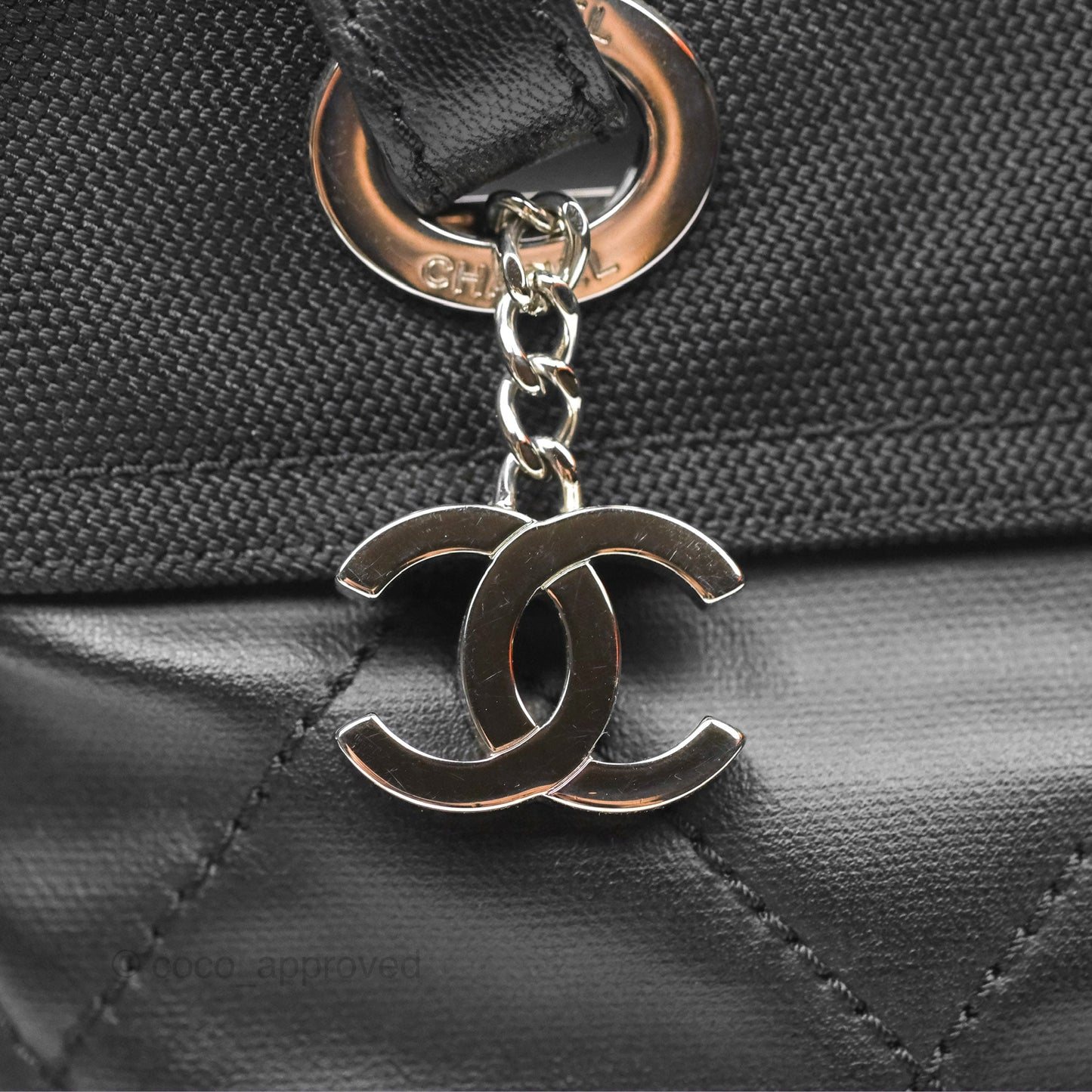 Chanel Quilted Paris Biarritz Tote PM Black Coated Canvas