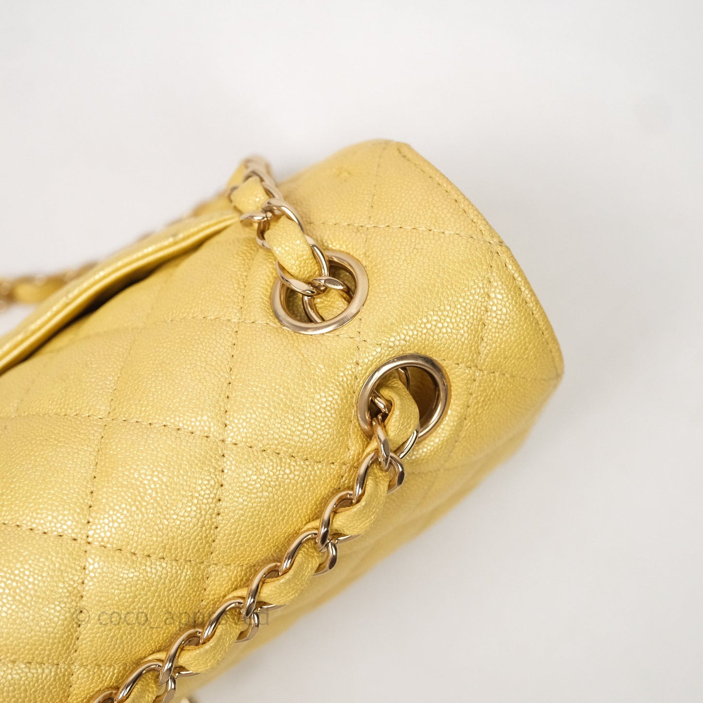 Chanel Small Classic Quilted Flap Iridescent Yellow Caviar Gold Hardware