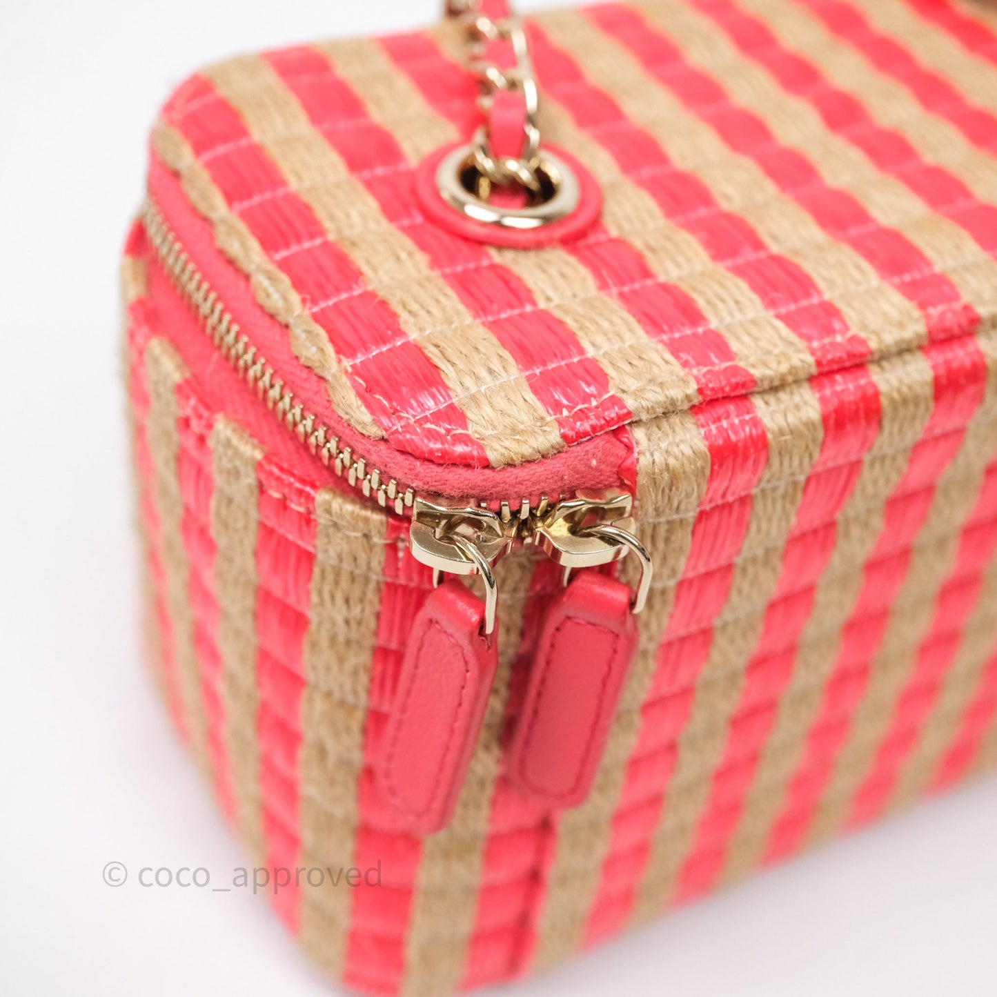Chanel Vanity With Chain Striped Raffia Orange Gold Hardware