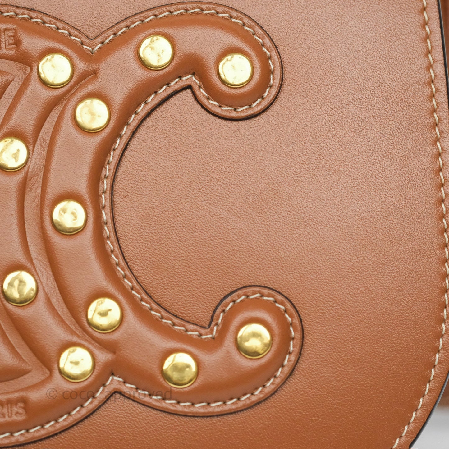 Celine Gold Studs Folco Cuir Triomphe in Smooth Calfskin Tan