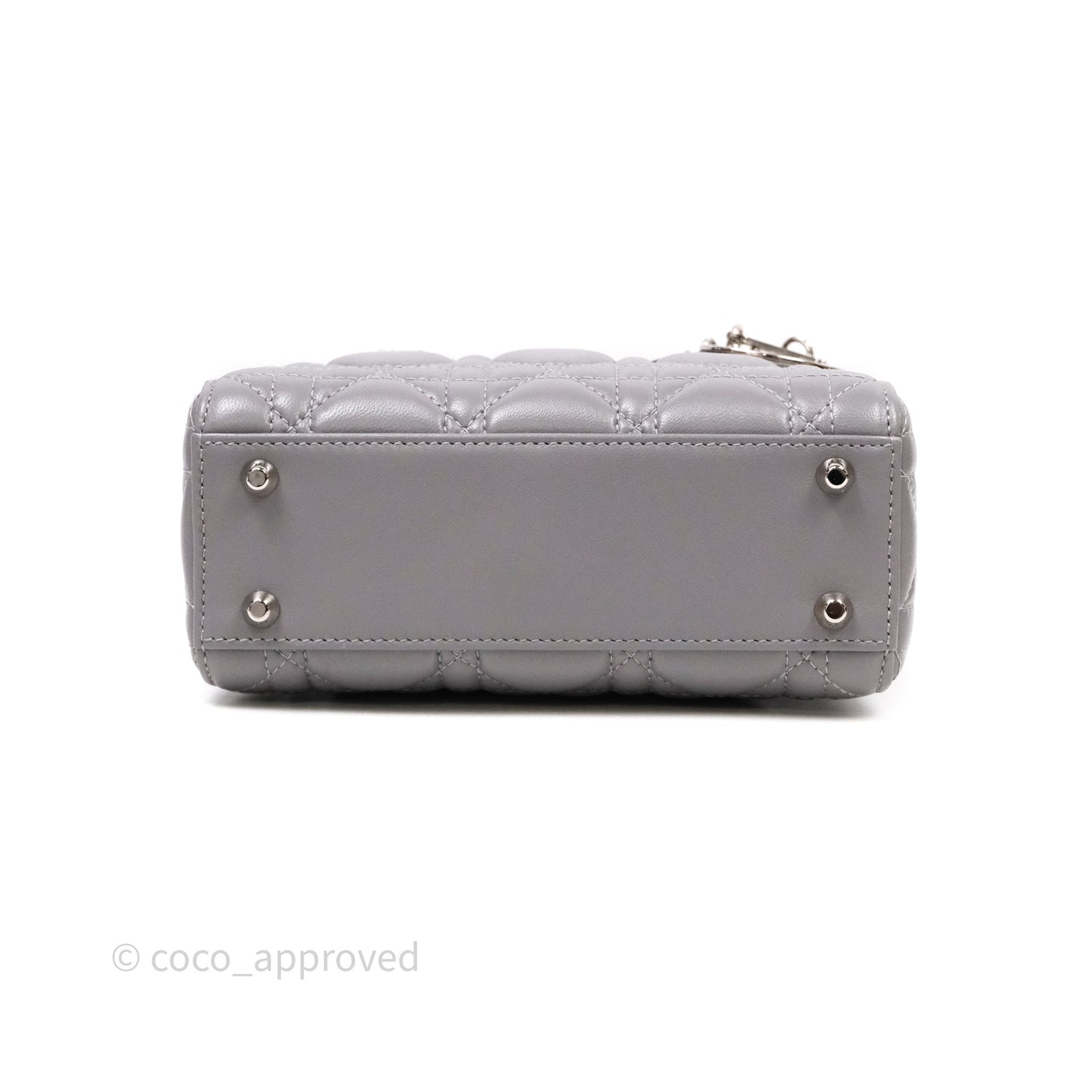 Christian Dior Mini Lady Dior Lambskin Cannage Grey Silver Hardware