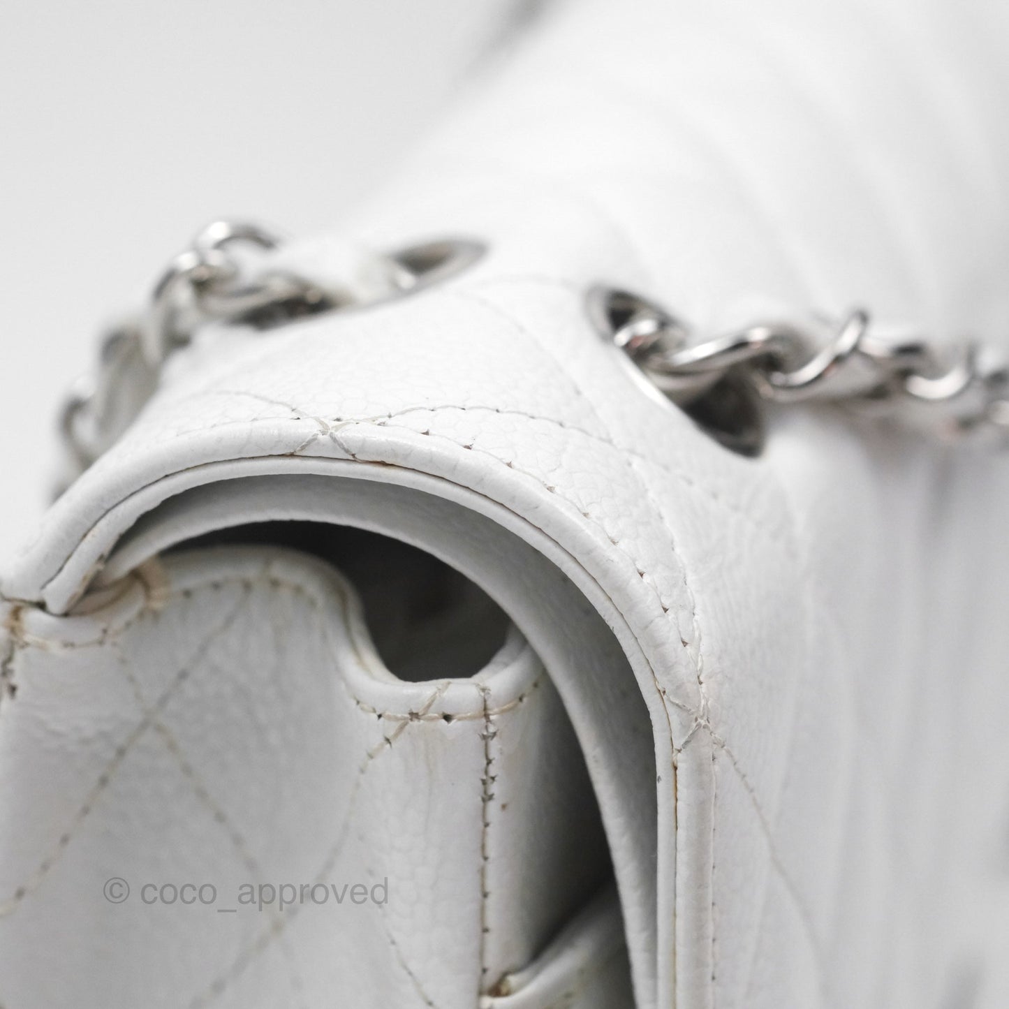 Chanel Classic M/L Medium Double Flap White Caviar Silver Hardware